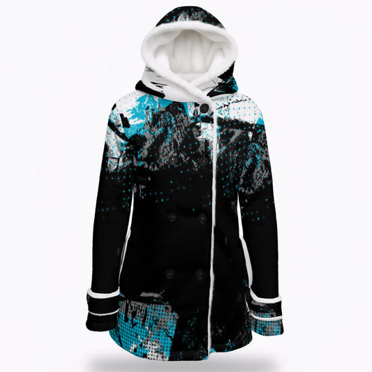 All-Over Print Women's Hooded Double-Breasted Winter Coat With Fleece