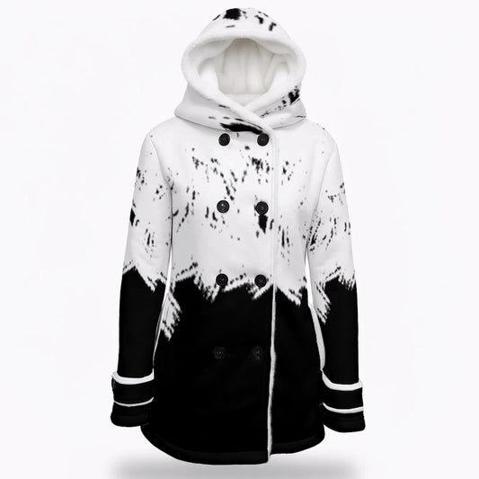 All-Over Print Women's Hooded Double-Breasted Winter Coat With Fleece