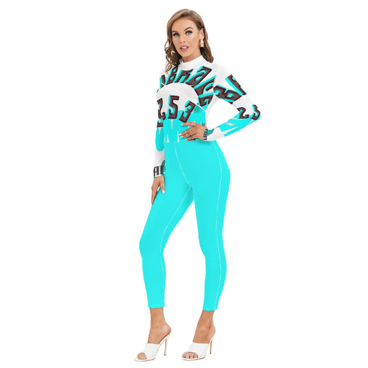 All-Over Print Women's Long-sleeved High-neck Jumpsuit With Zipper