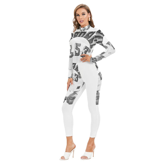 All-Over Print Women's Long-sleeved High-neck Jumpsuit With Zipper
