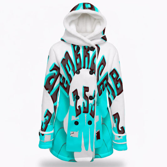 All-Over Print Women's Hooded Double-Breasted Winter Coat With Fleece