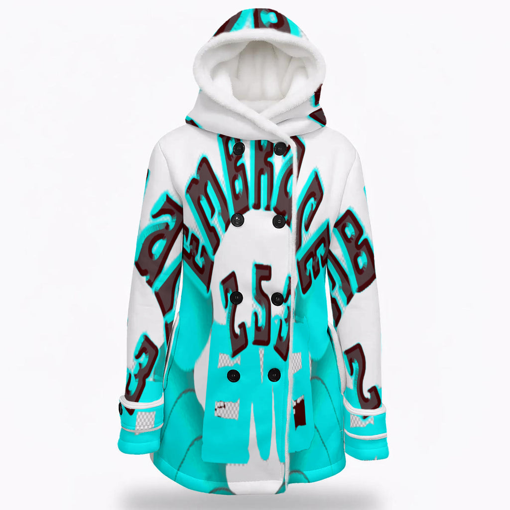 All-Over Print Women's Hooded Double-Breasted Winter Coat With Fleece
