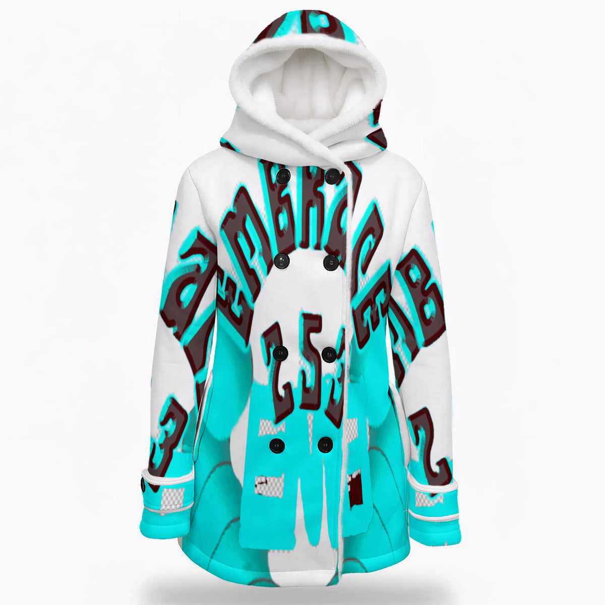 All-Over Print Women's Hooded Double-Breasted Winter Coat With Fleece