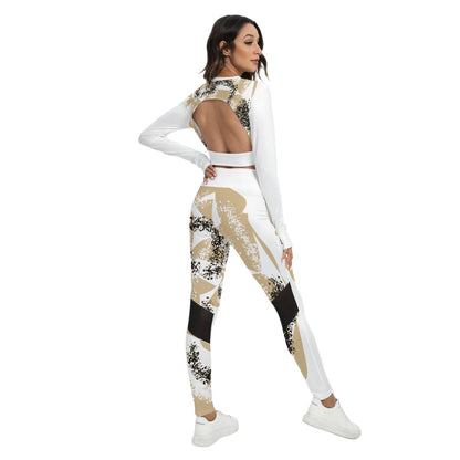 All-Over Print Women's Sport Set With Backless Top And Leggings