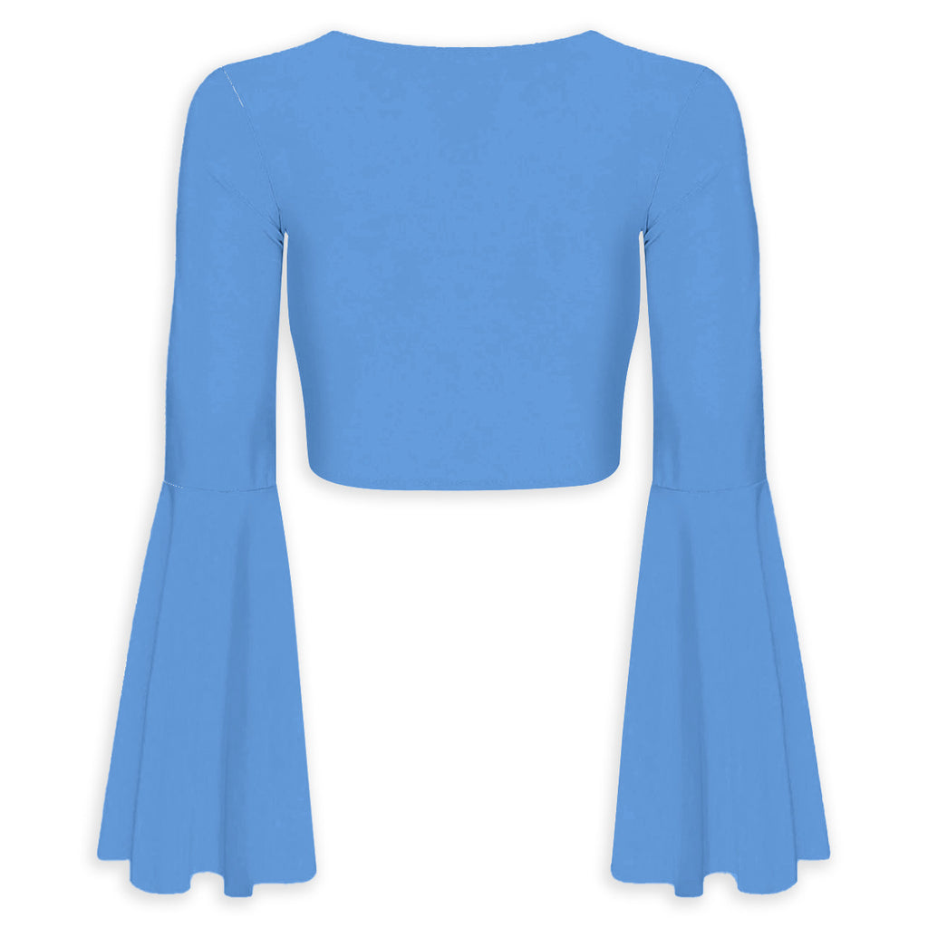 All-Over Print Women's Elegant Flared Sleeve Tie-Front Crop Top