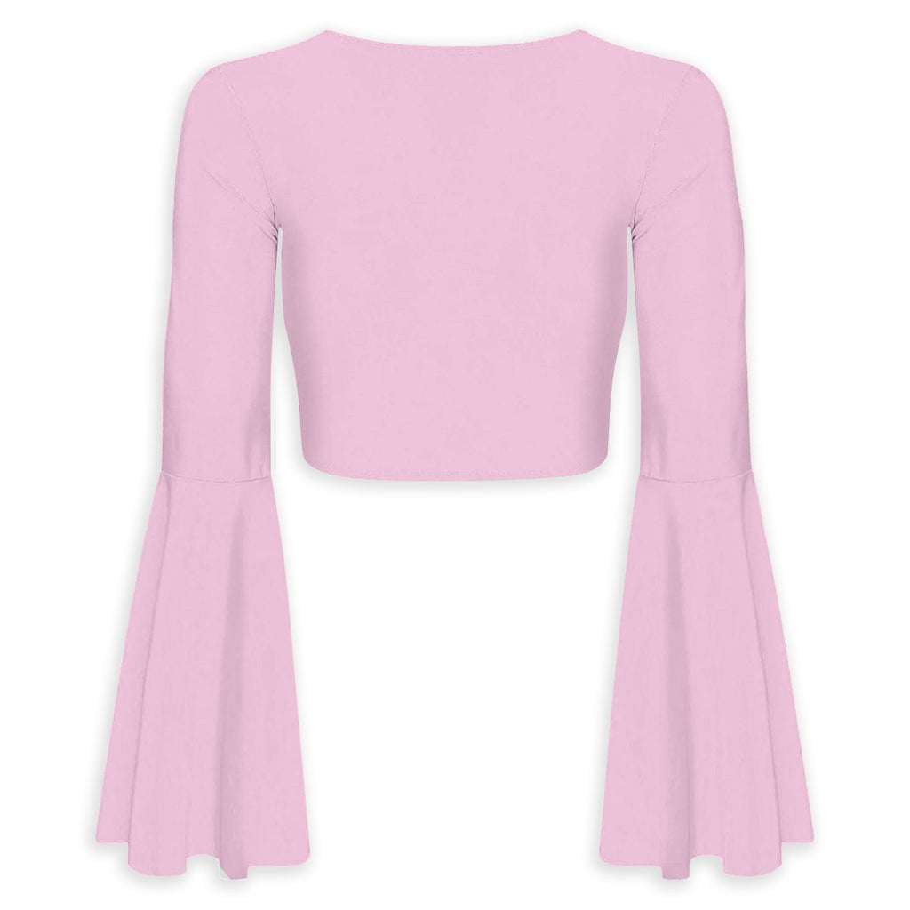 All-Over Print Women's Elegant Flared Sleeve Tie-Front Crop Top