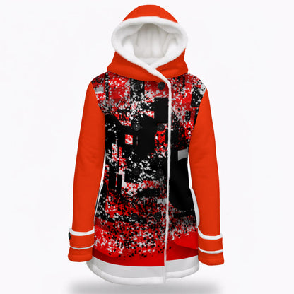 All-Over Print Women's Hooded Double-Breasted Winter Coat With Fleece