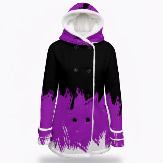 All-Over Print Women's Hooded Double-Breasted Winter Coat With Fleece