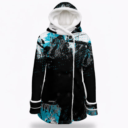 All-Over Print Women's Hooded Double-Breasted Winter Coat With Fleece