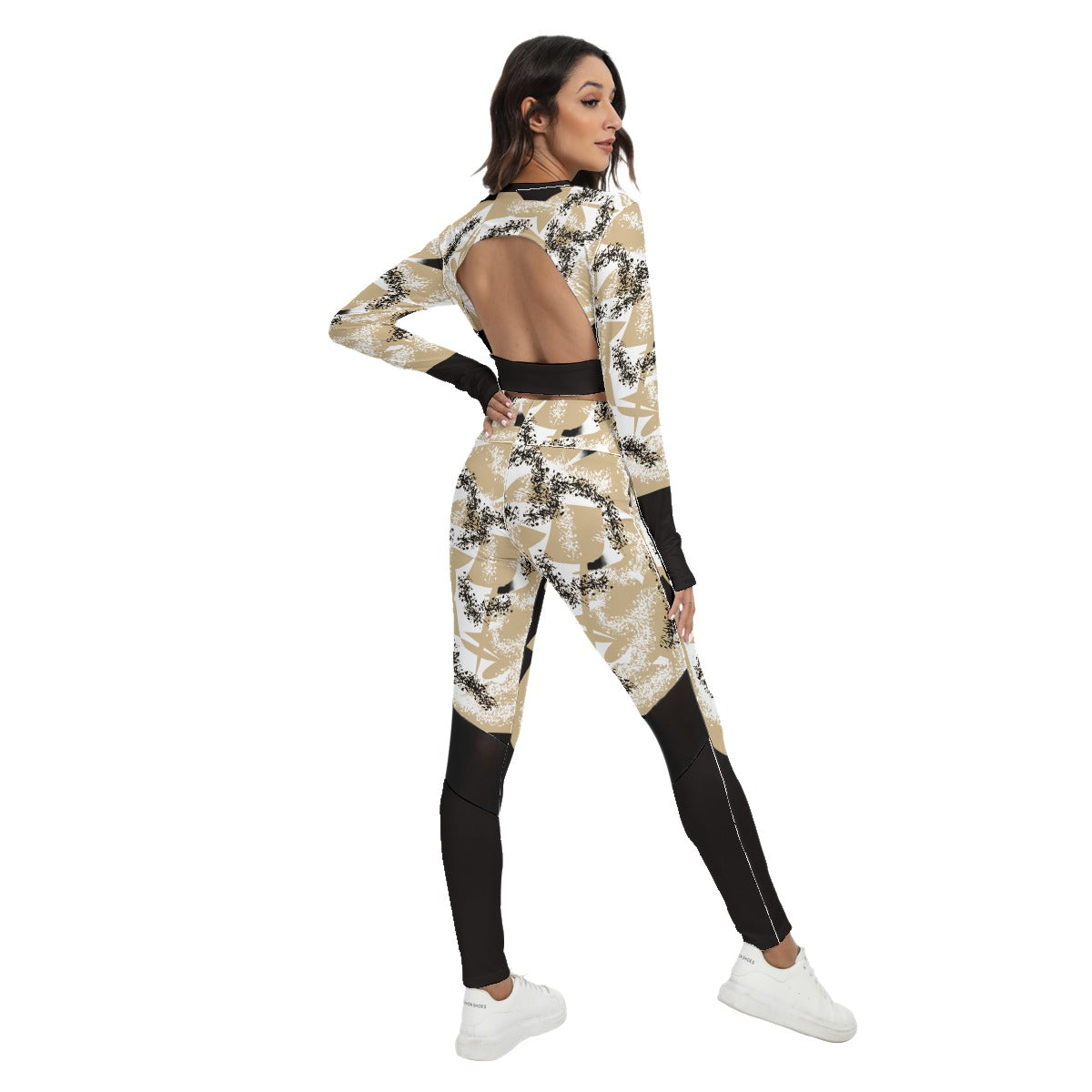 All-Over Print Women's Sport Set With Backless Top And Leggings