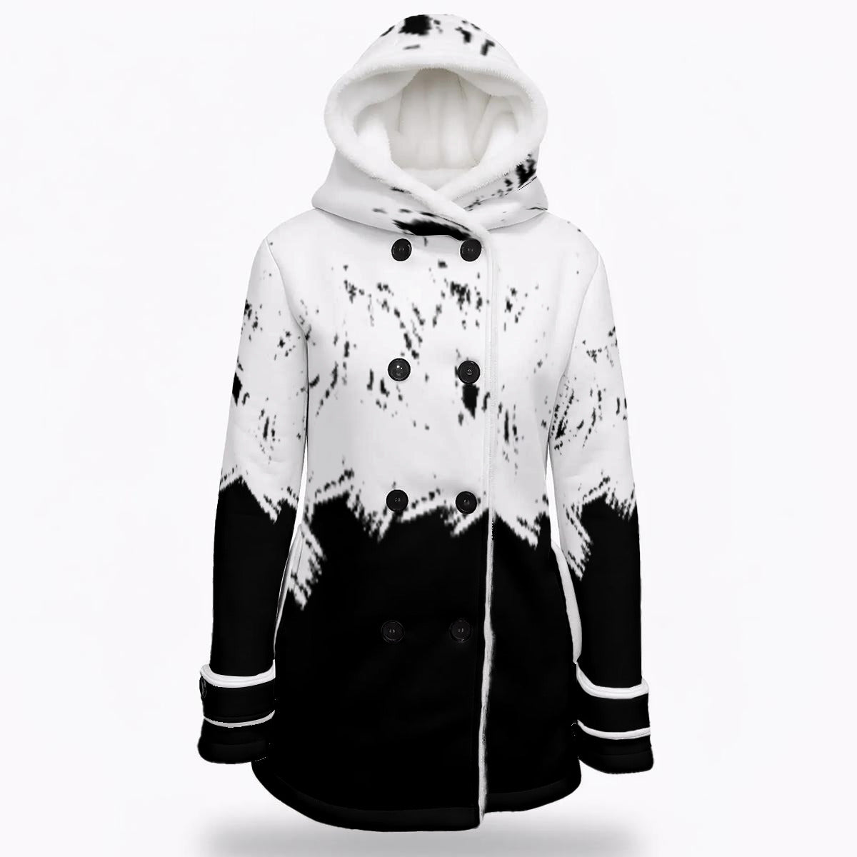 All-Over Print Women's Hooded Double-Breasted Winter Coat With Fleece
