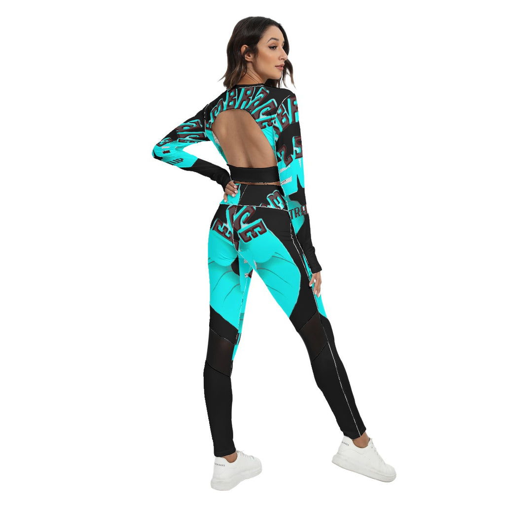All-Over Print Women's Sport Set With Backless Top And Leggings